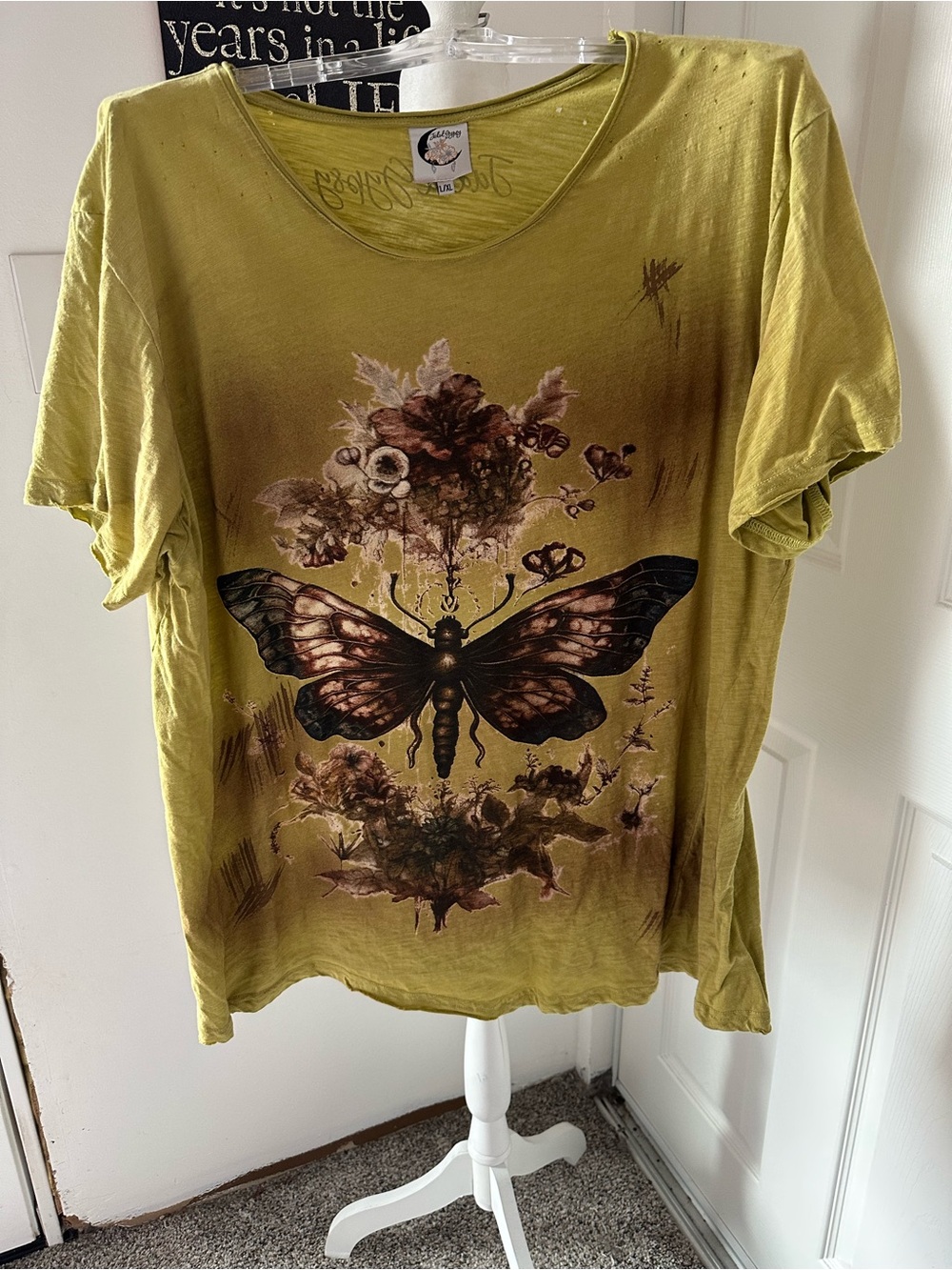 Jaded Gypsy Green Graphic Butterfly Floral Tee
